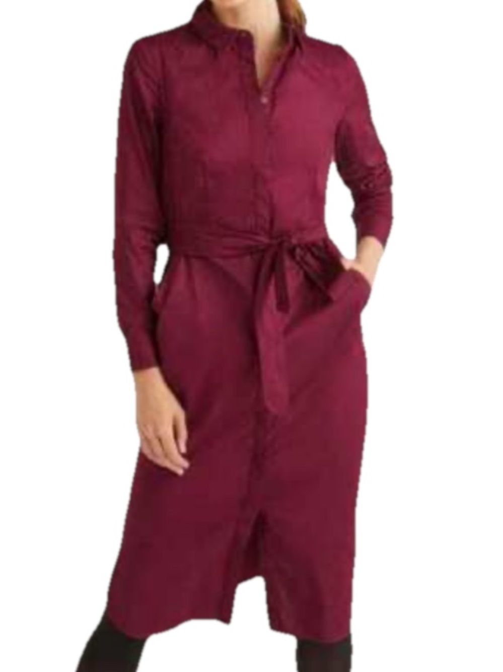 Boden Long-Sleeve Shirt Dress in Deep Wine